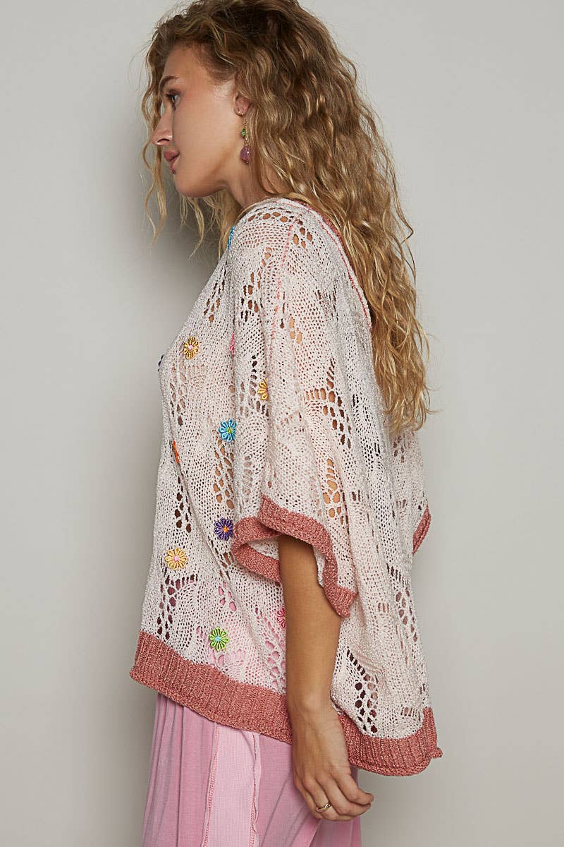 V-Neck Sleeveless Flower Outseam Sweater