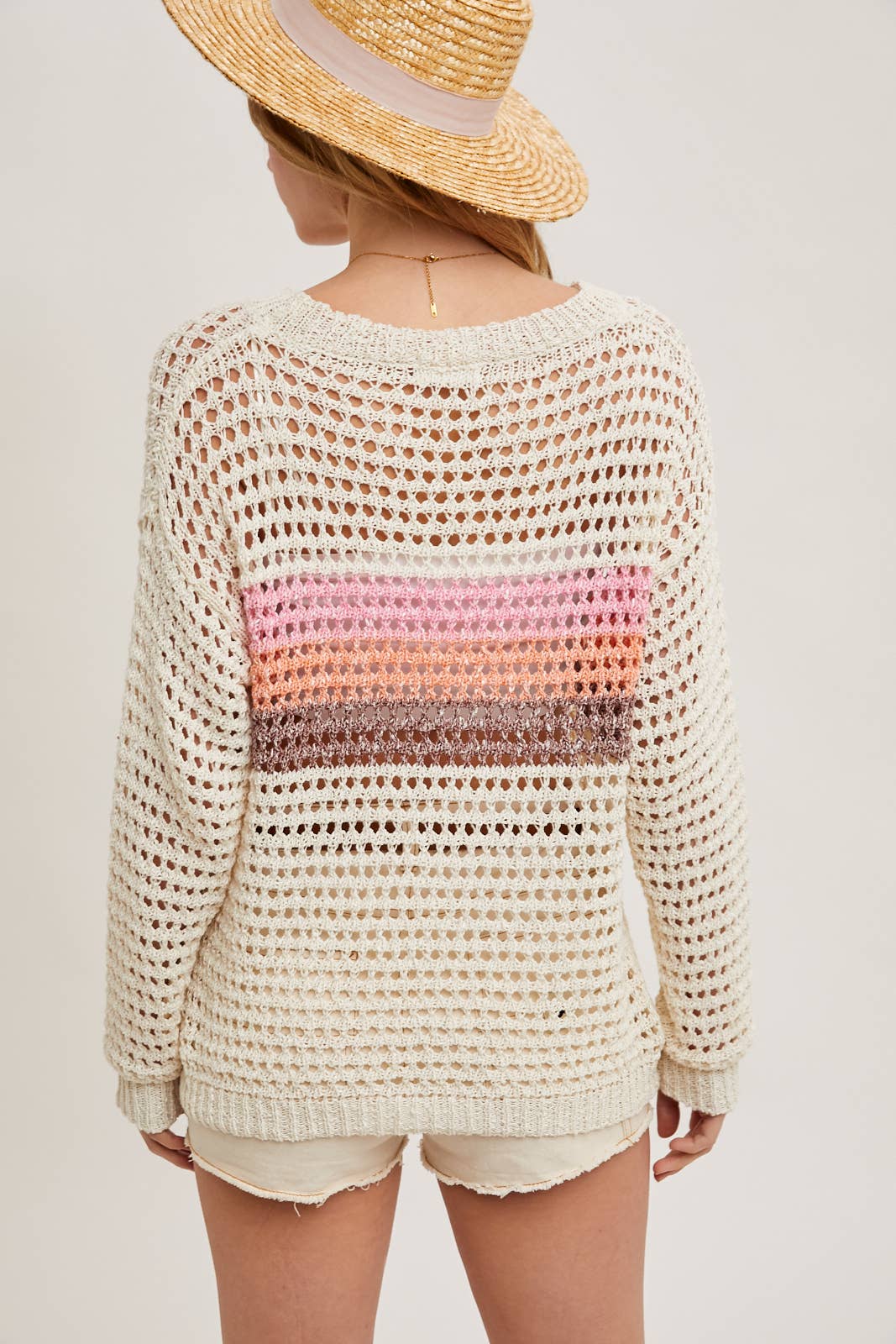Color Block Open Knit Sweater