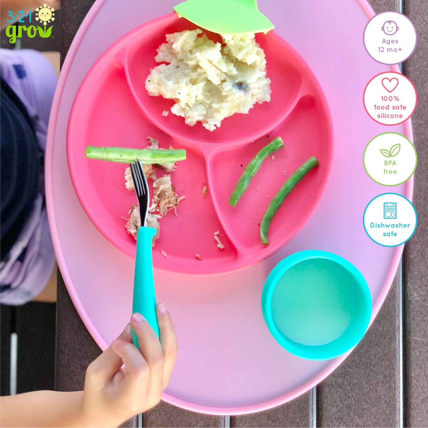 321 Grow Eat with Me Silicone Spoon and Fork Set -Watermelon