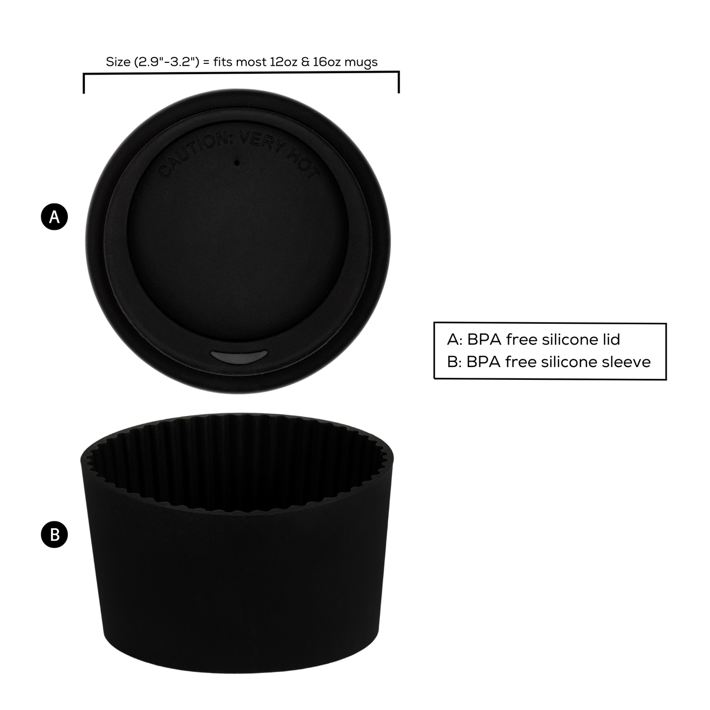 Black Mug Lid and Sleeve