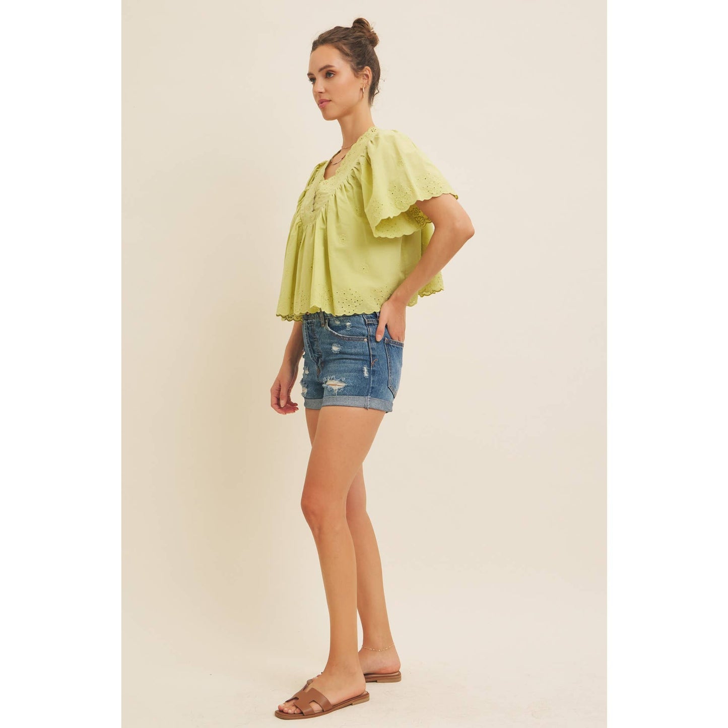 Elegant Scallop Eyelet Blouse