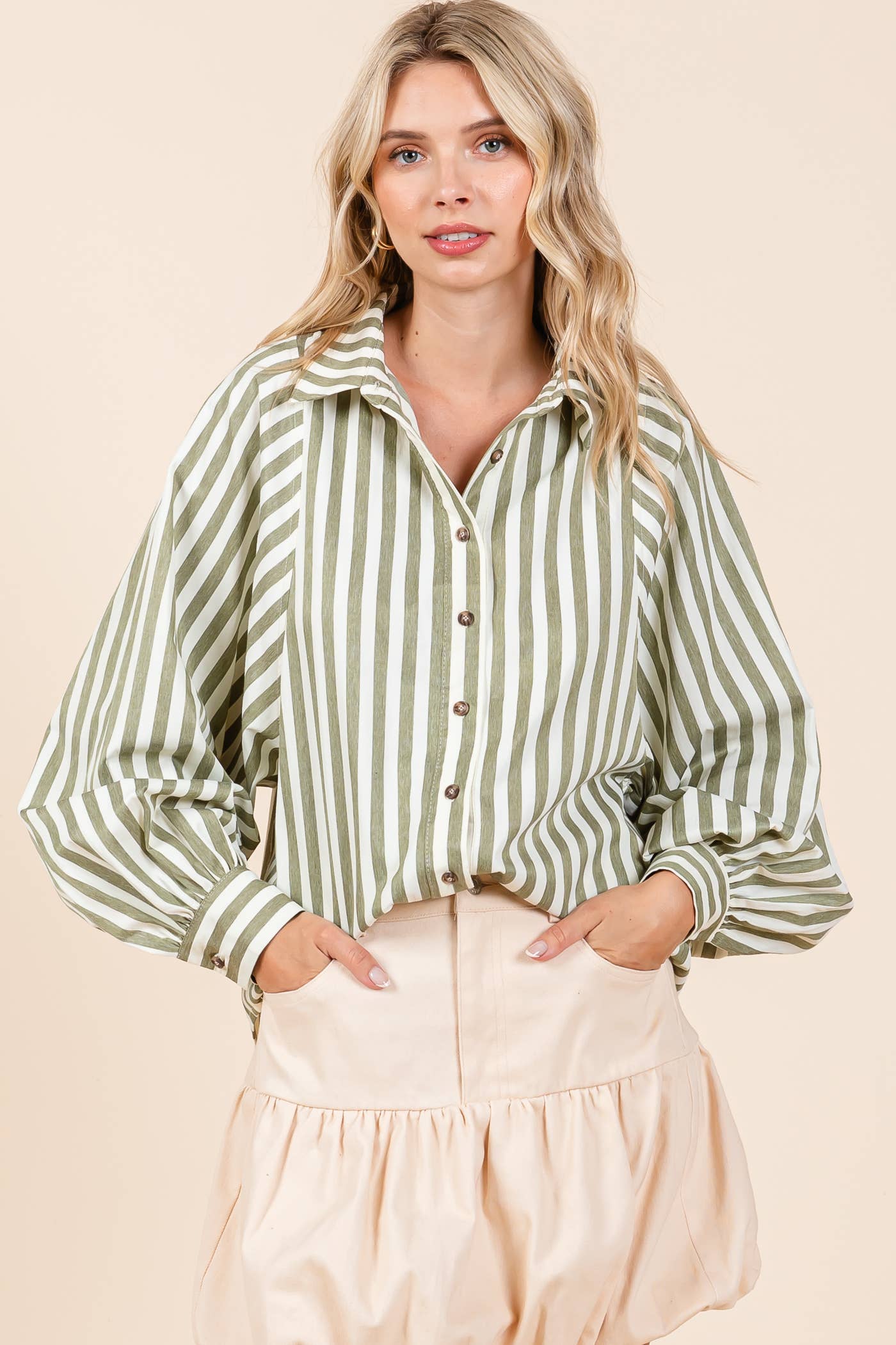 Plus Stripe Pattern Button-Up Shirt