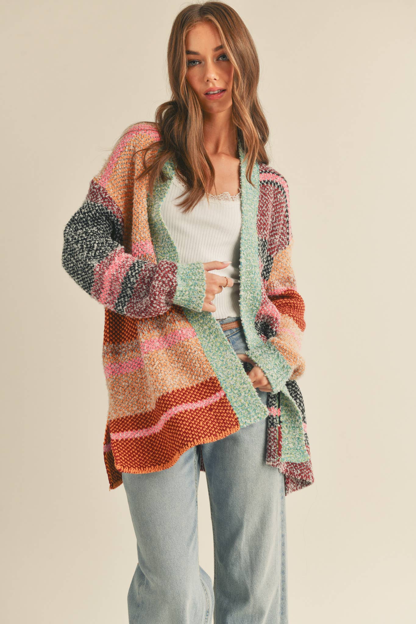 Oversized Color Block Cardigan
