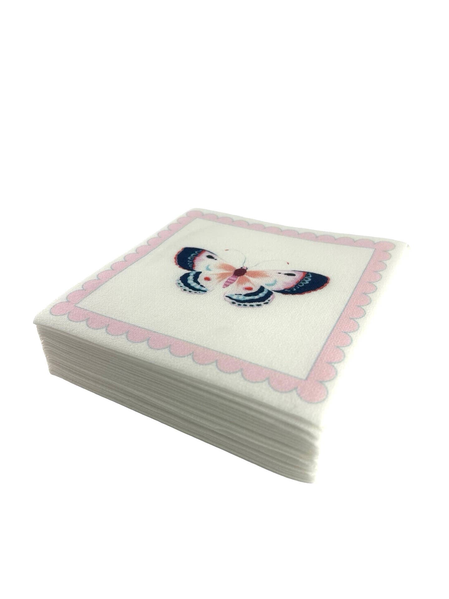 Pink Butterfly Linen-Feel Cocktail Napkins
