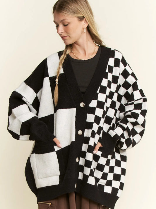 Button Down Checkered Cardigan