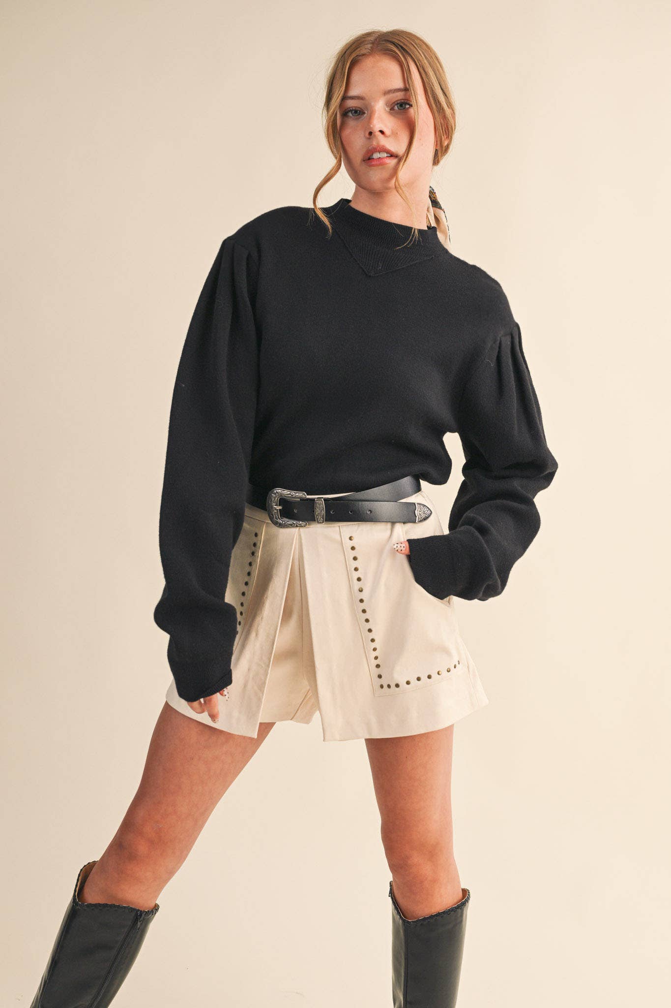 Mock Neck Puff Sleeve Sweater