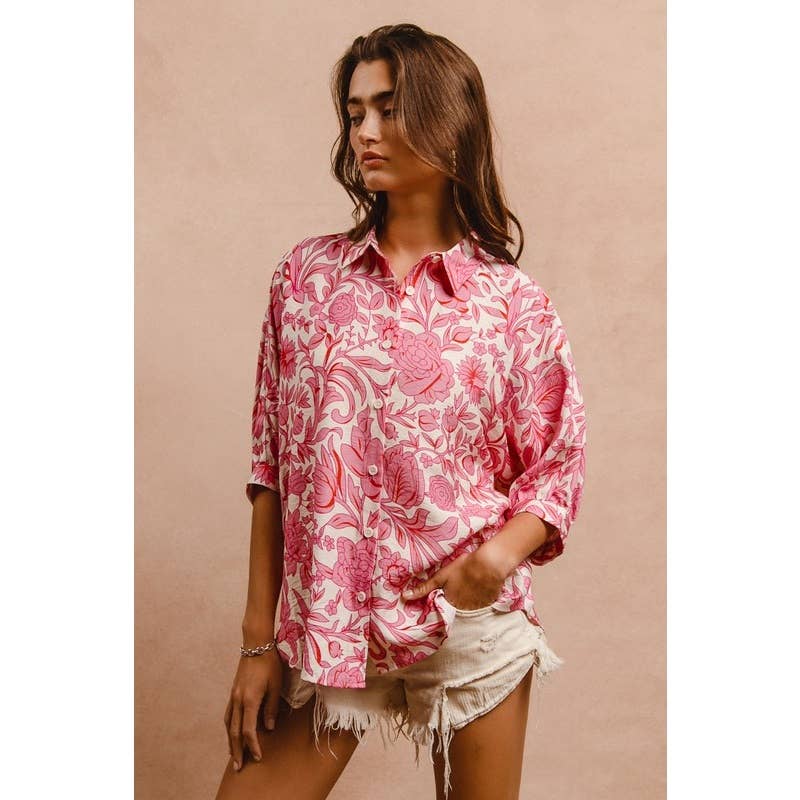 Floral Print Short Dolman Sleeve Blouse