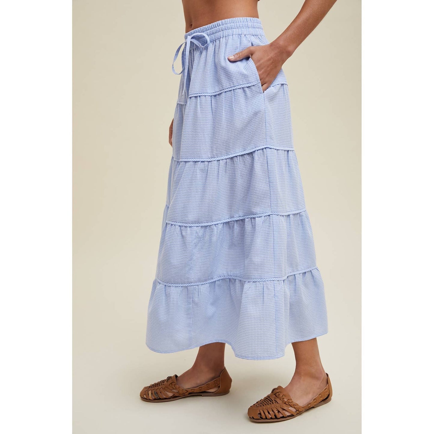 Gingham Tiered Midi Skirt