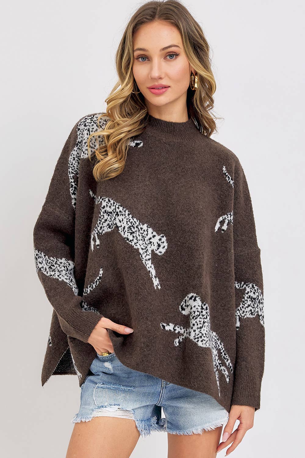 Leopard Patterned Oversize Knit Sweater