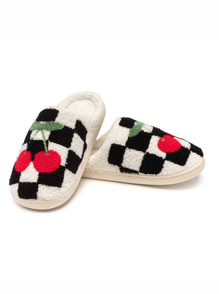 Indoor / Outdoor Slippers-Black & White Checkered w/Cherries