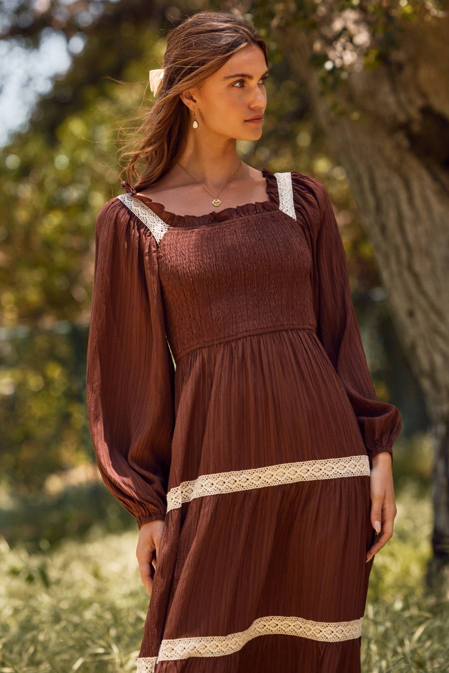 Plus Long-Sleeve Smocked Dress