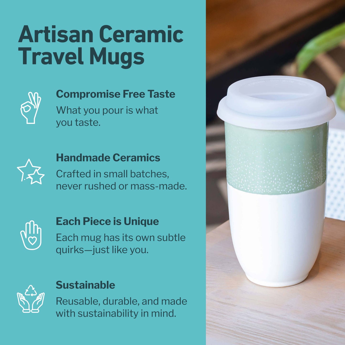 Sage Green Ceramic 16 oz Travel Mug