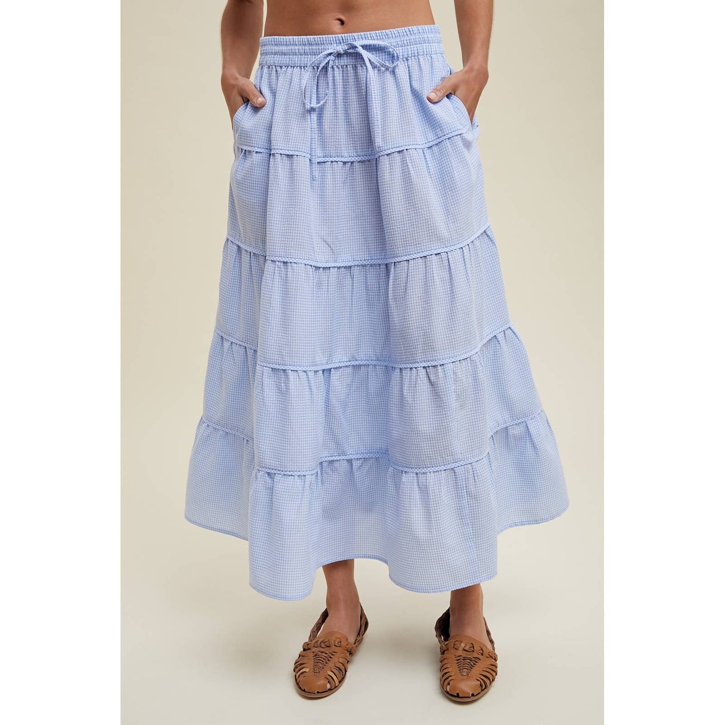 Gingham Tiered Midi Skirt
