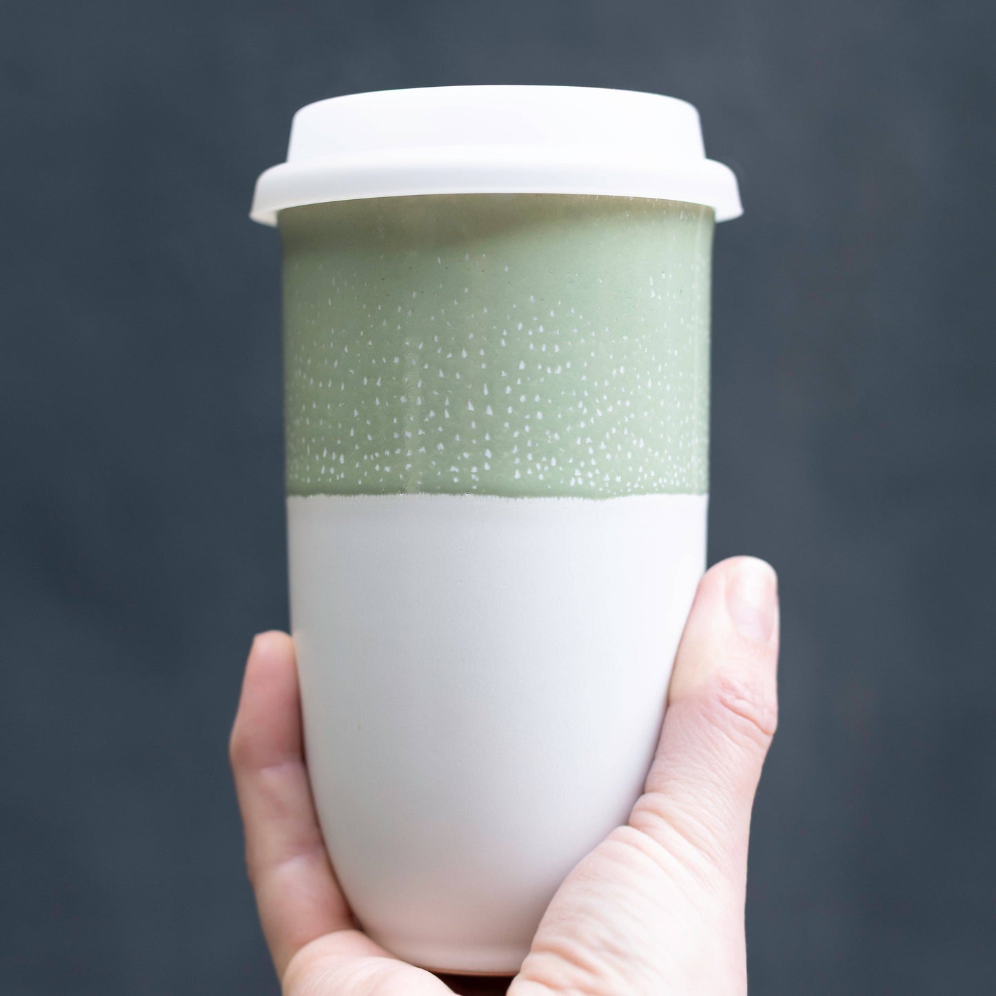 Sage Green Ceramic 16 oz Travel Mug