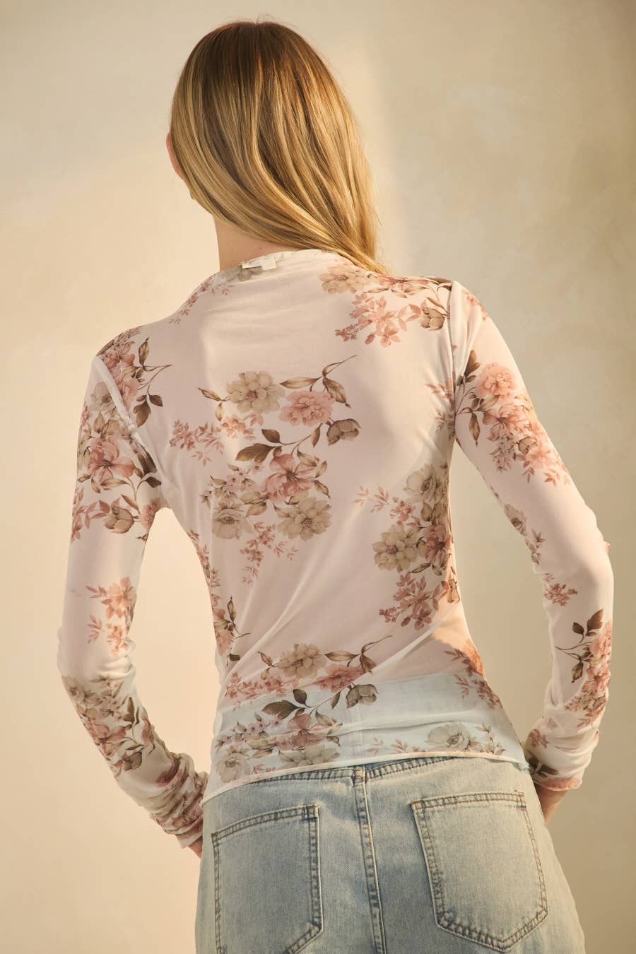 Sheer Mesh Long-Sleeve Top