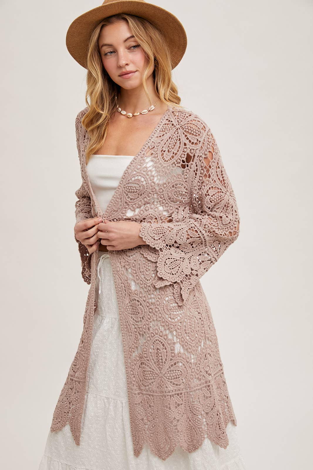 Crochet Open Front Bell Sleeve Cardigan