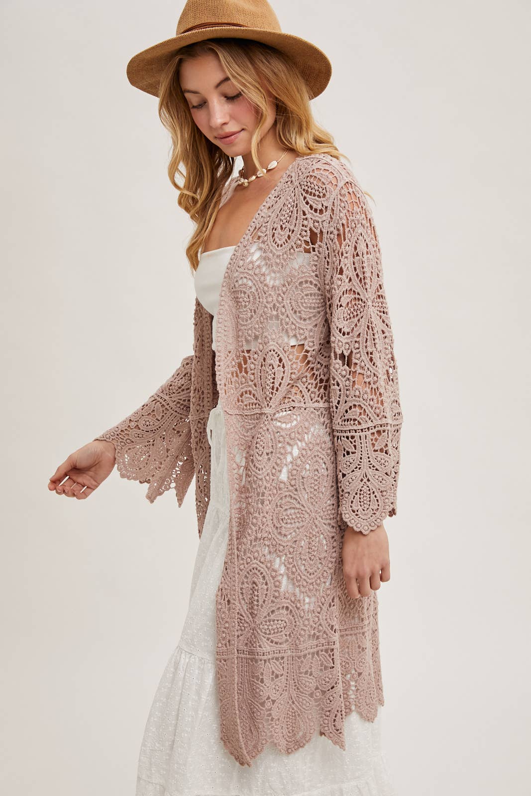 Crochet Open Front Bell Sleeve Cardigan