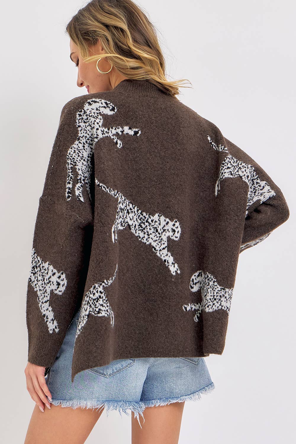Leopard Patterned Oversize Knit Sweater