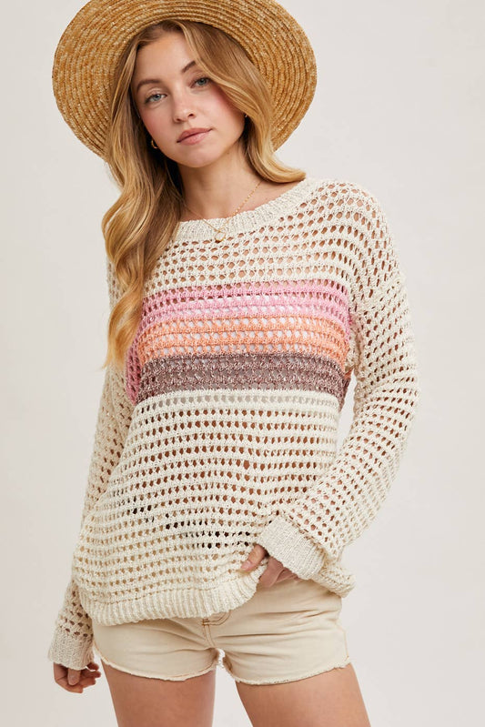 Color Block Open Knit Sweater