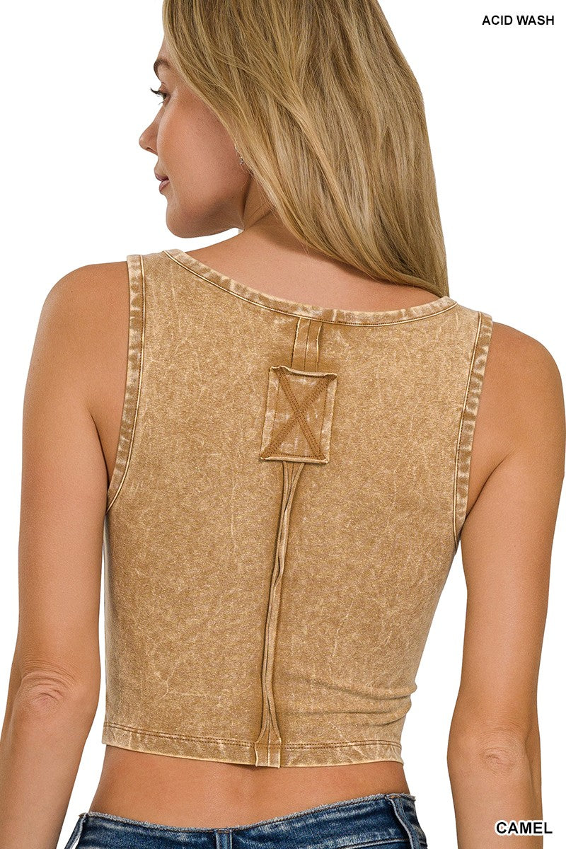 Washed Cotton V-Neck Sleeveless Top