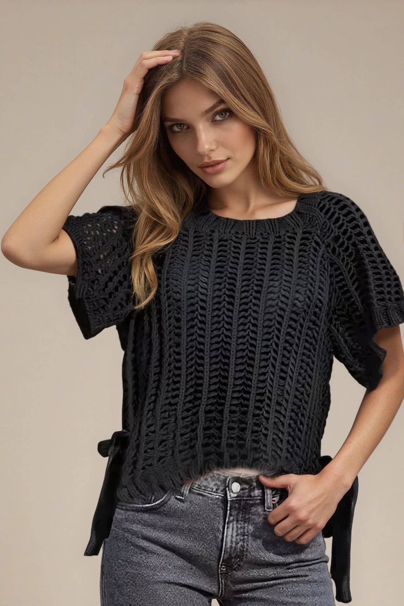 Chunky Crochet Sweater With Side Ties