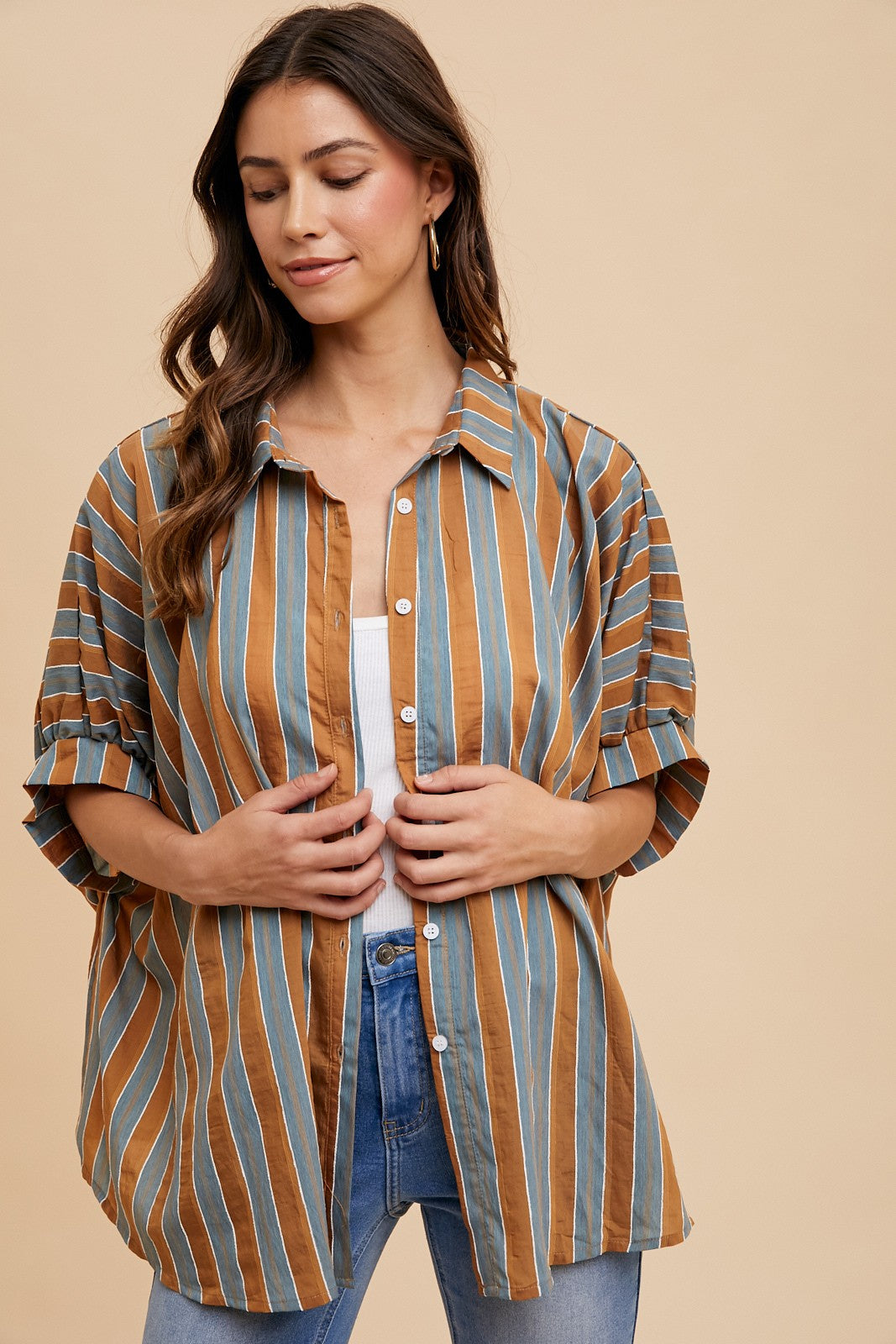 Oversized Drop Shoulder Woven Blouse
