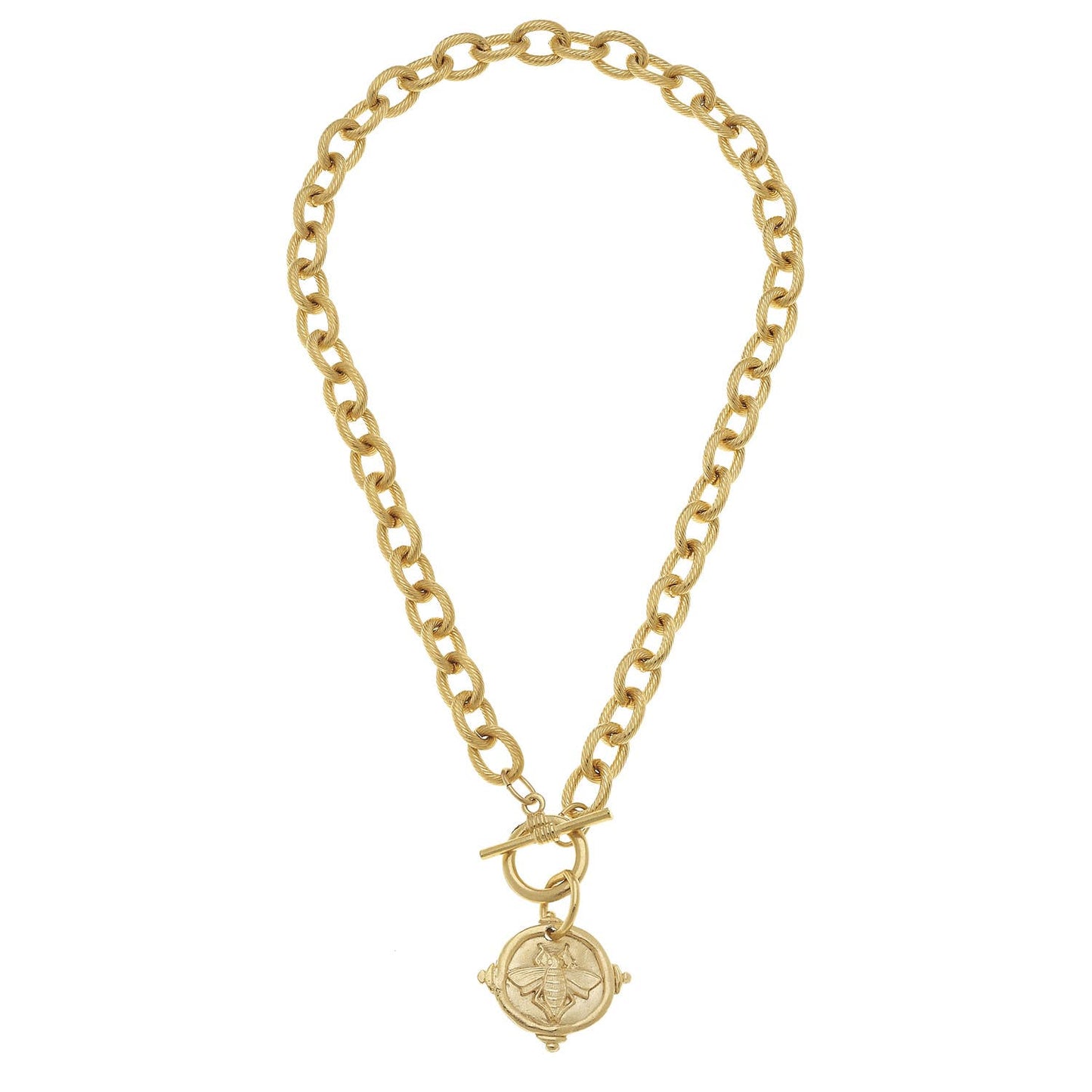 Handcast Gold Intaglio Bee Front Toggle Necklace