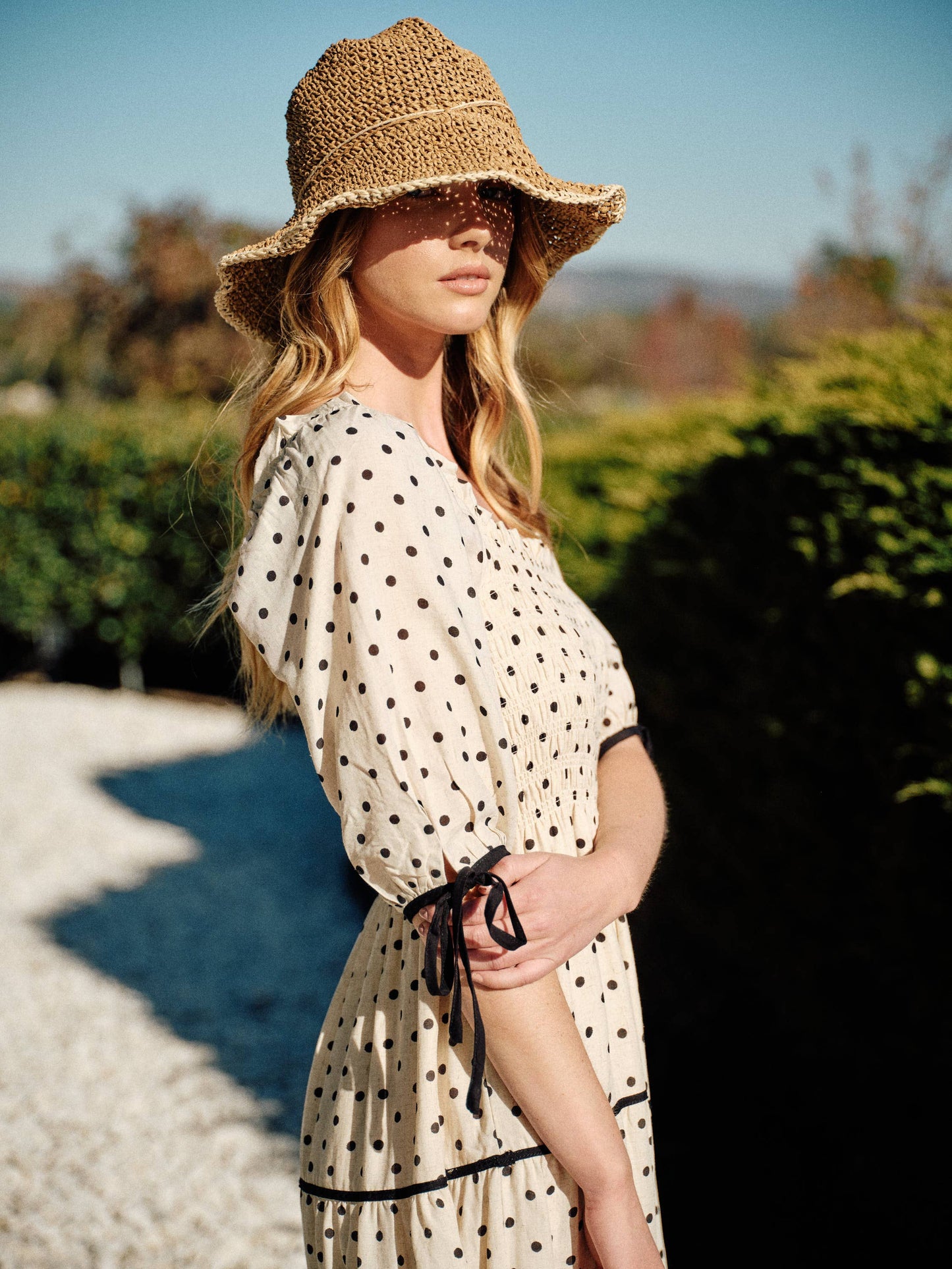 Polka Dot Smocked Midi Dress