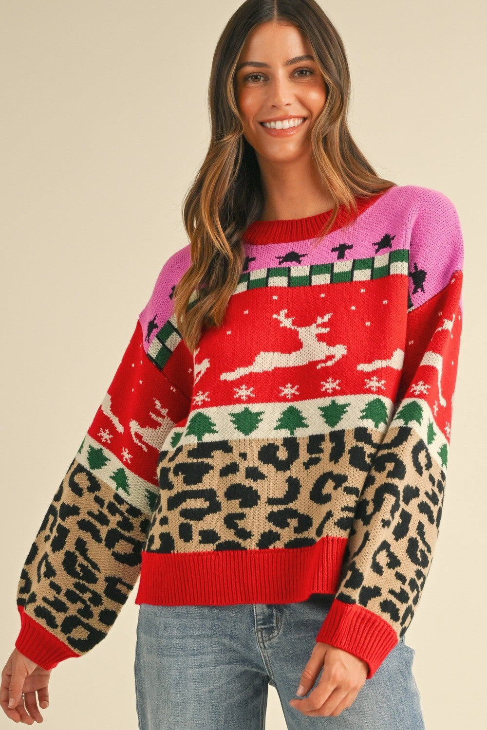 Color Block Leopard Sweater