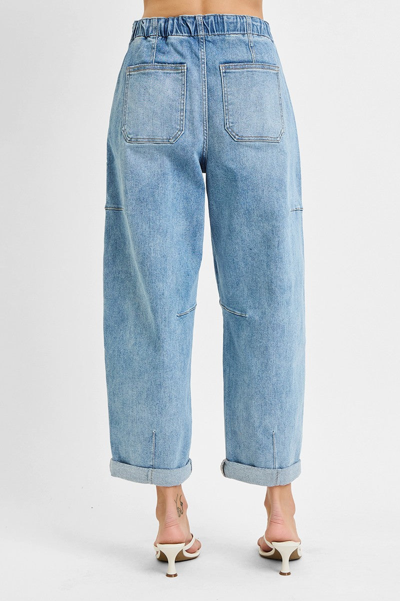 High Rise Crop Wide Barrel Cargo Pocket Pants