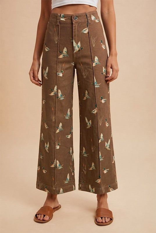 Mallard Print Wide Leg Jeans