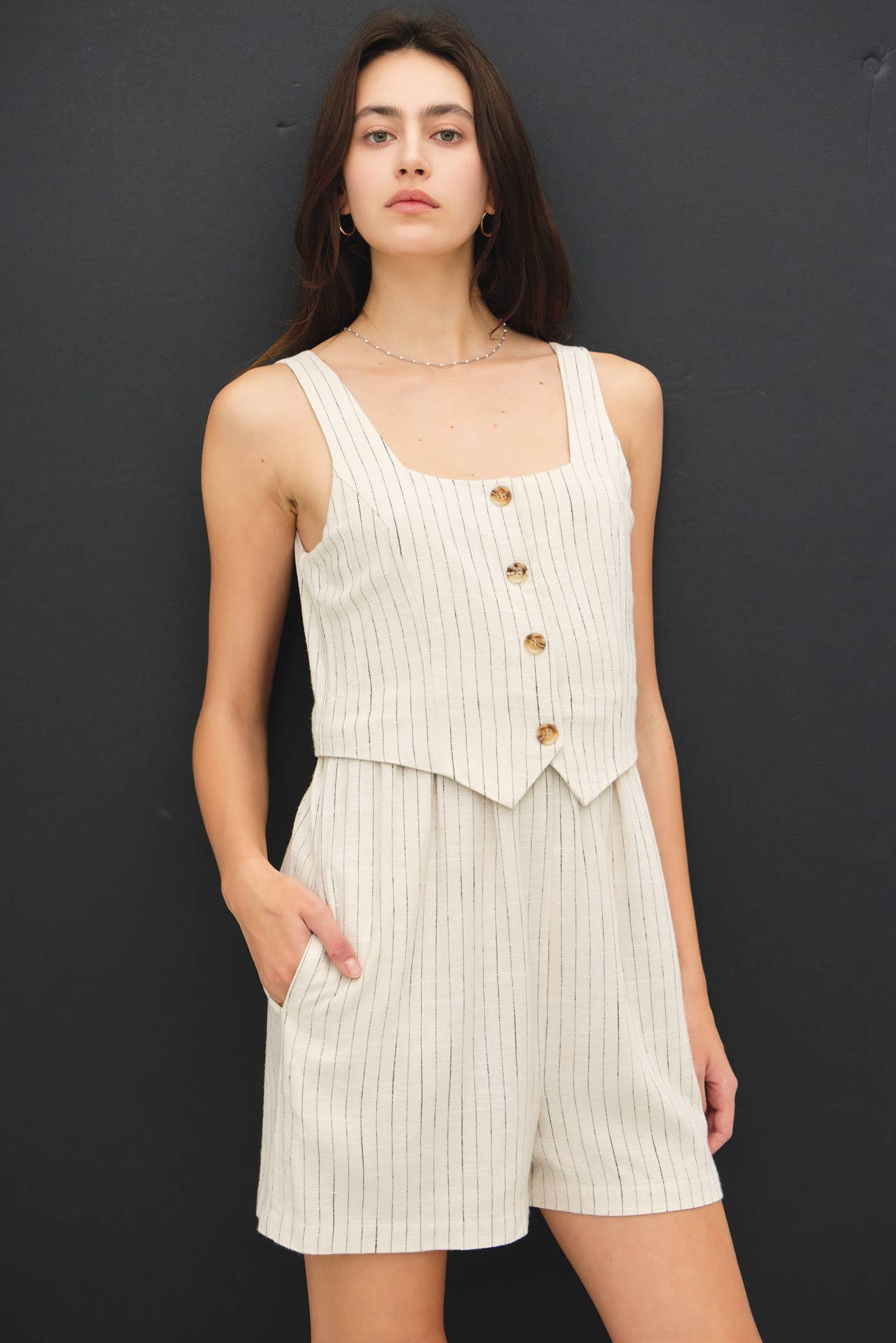 Faux-Set Button Up Vest Romper