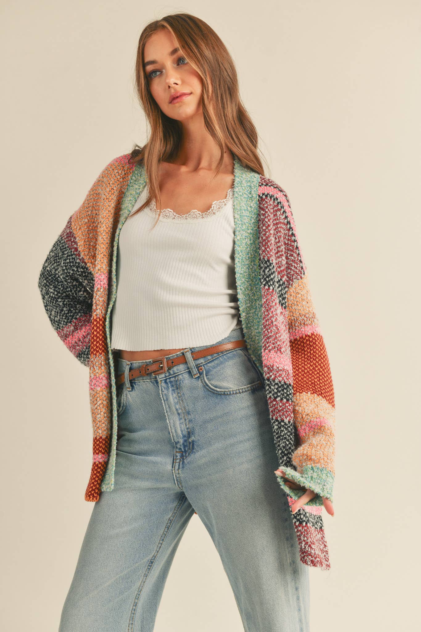 Oversized Color Block Cardigan