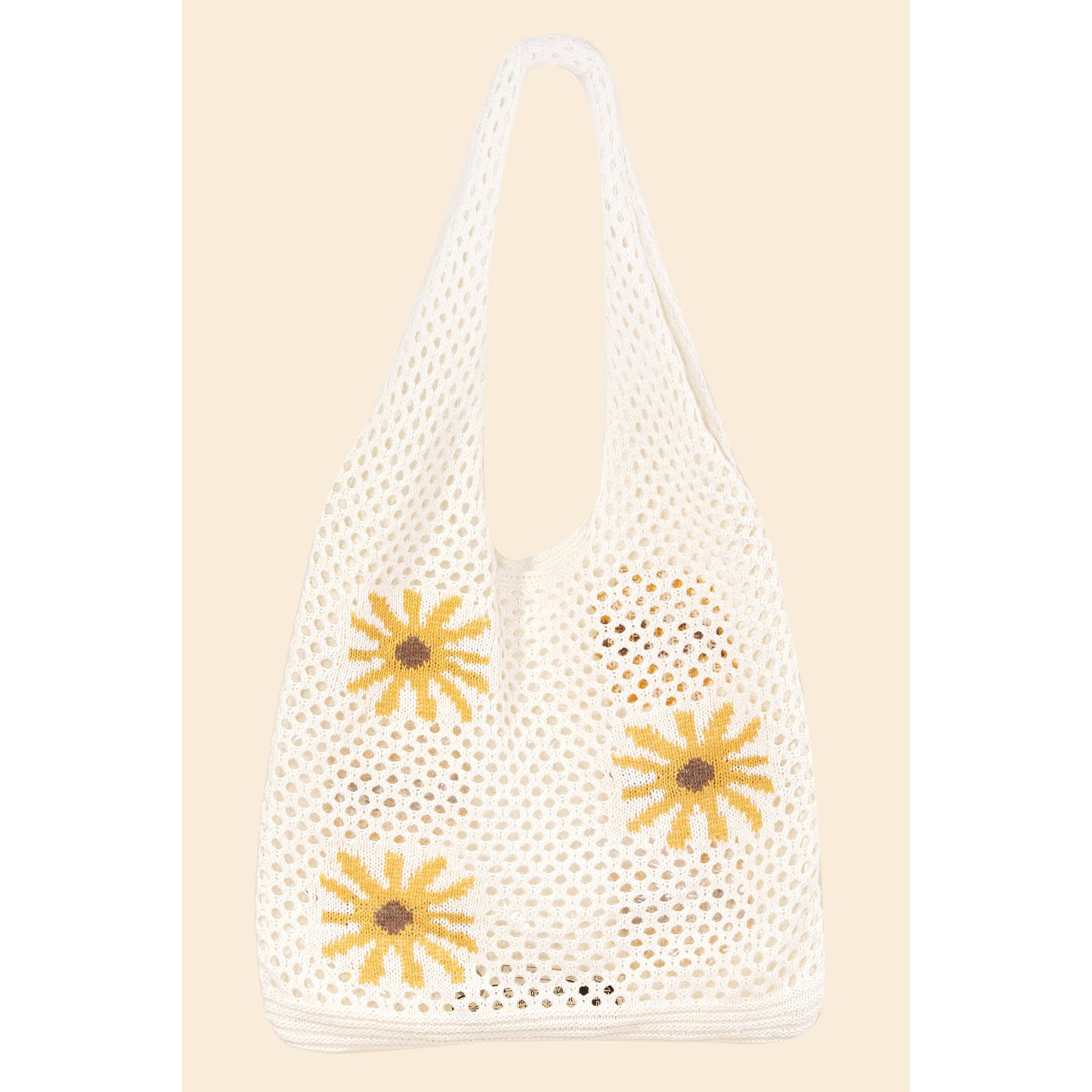Floral Crochet Knit Tote Bag