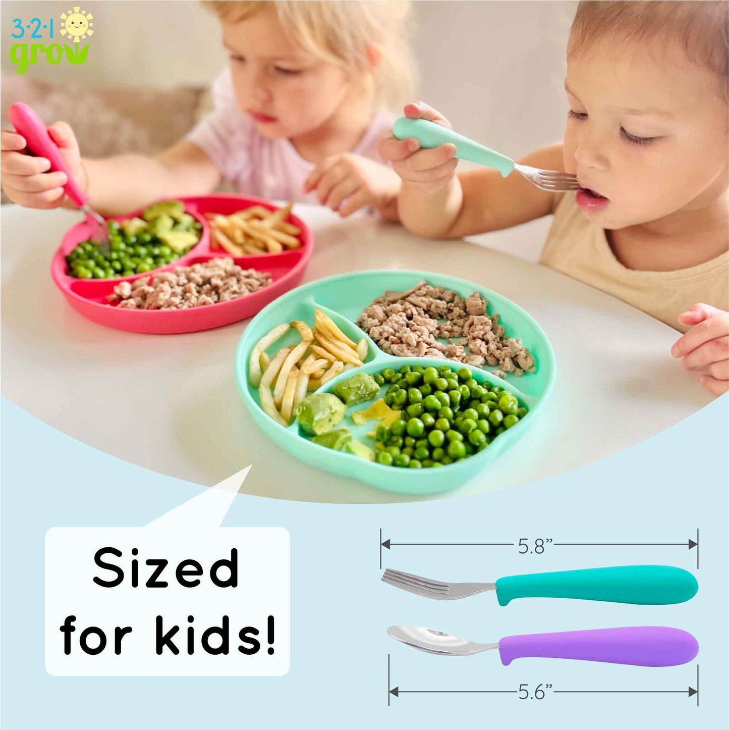 321 Grow Eat with Me Silicone Spoon and Fork Set -Watermelon