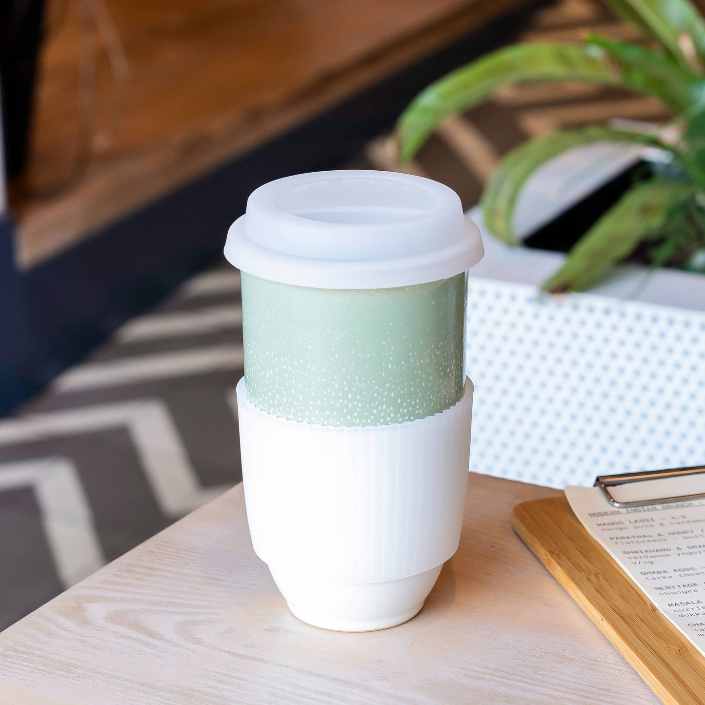 Sage Green Ceramic 16 oz Travel Mug