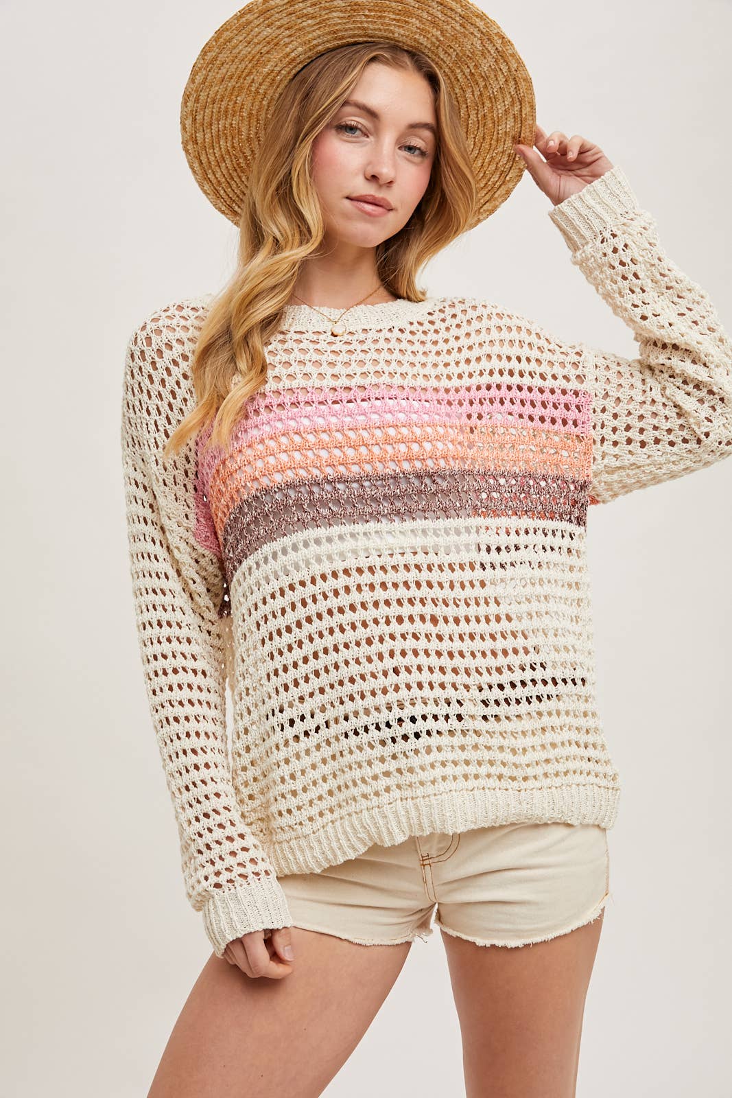 Color Block Open Knit Sweater