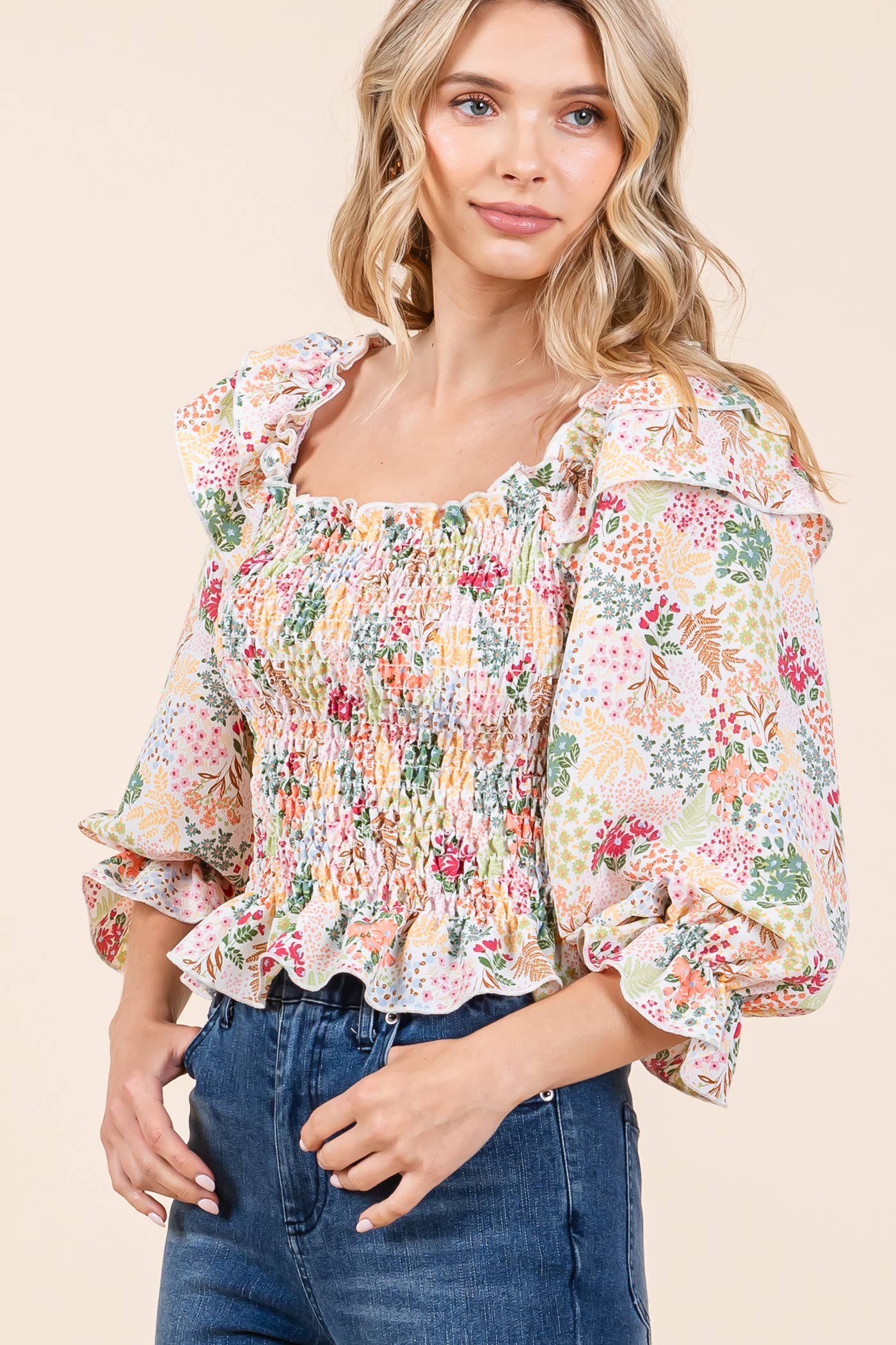 Floral Print Smocked Top