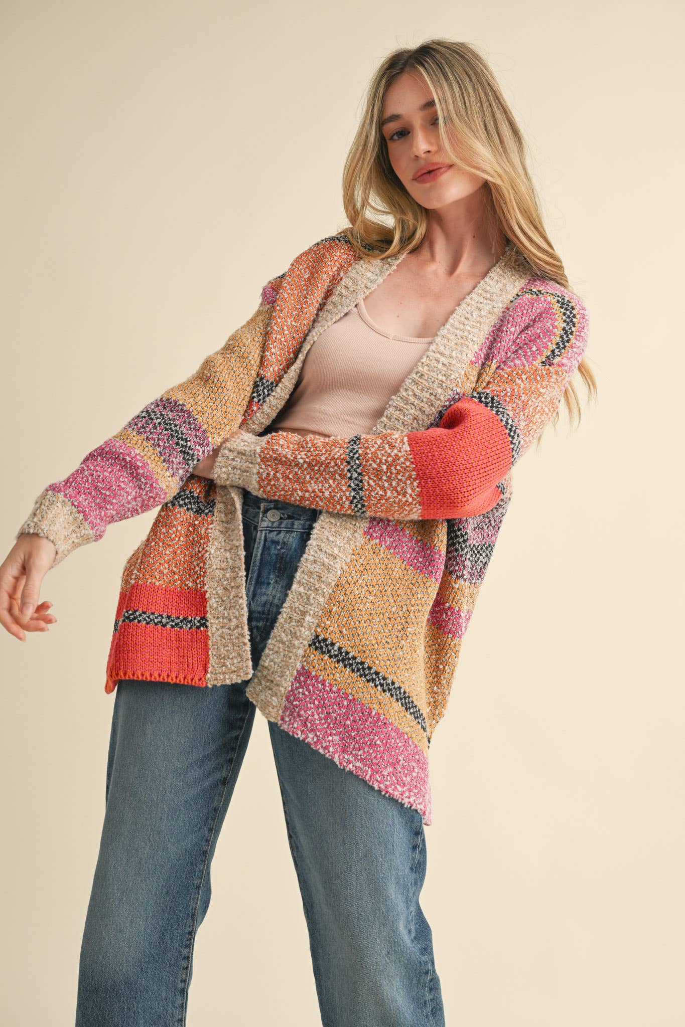 Oversized Color Block Cardigan