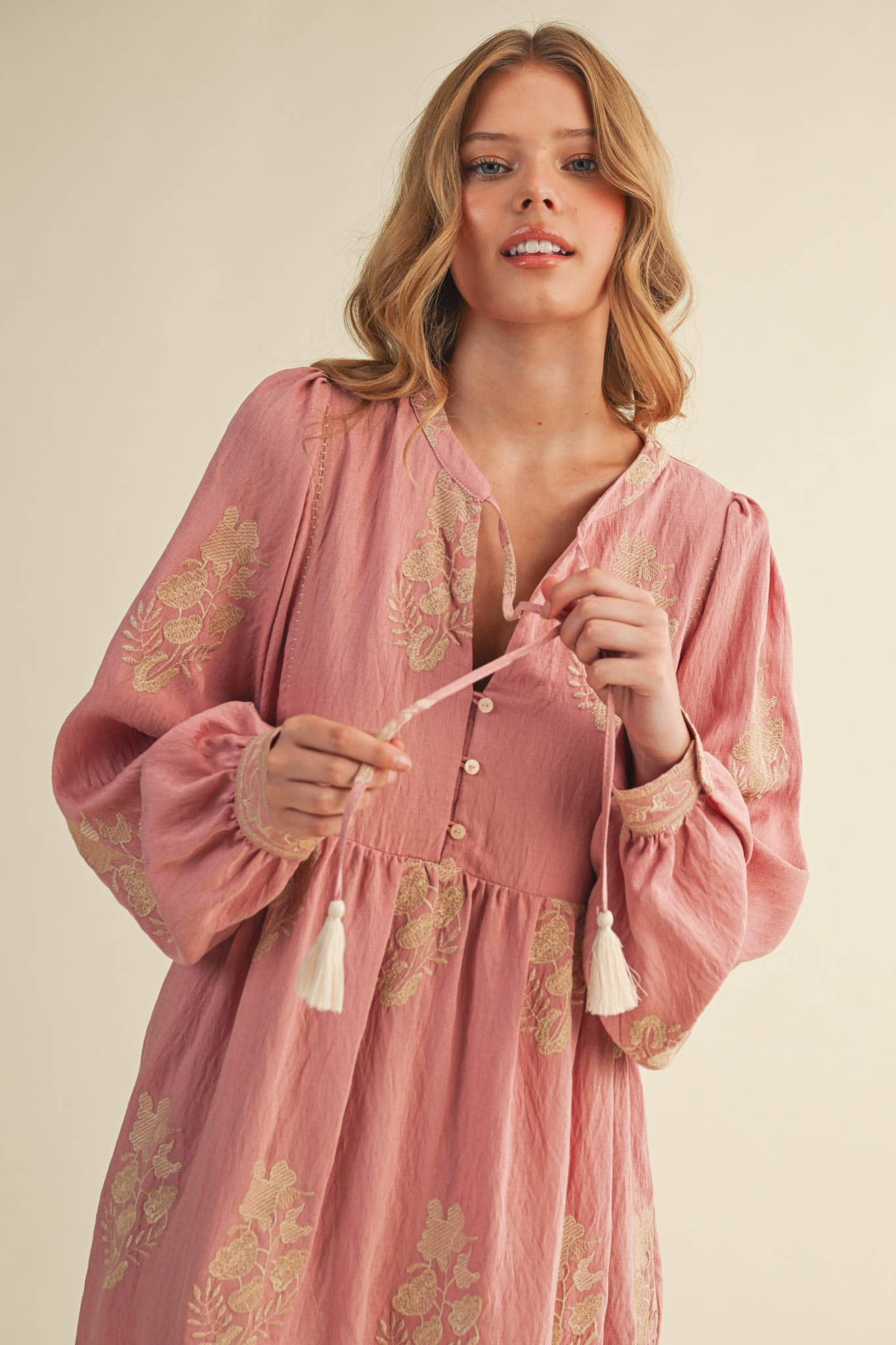 Embroidered Puff Sleeve Mini Dress