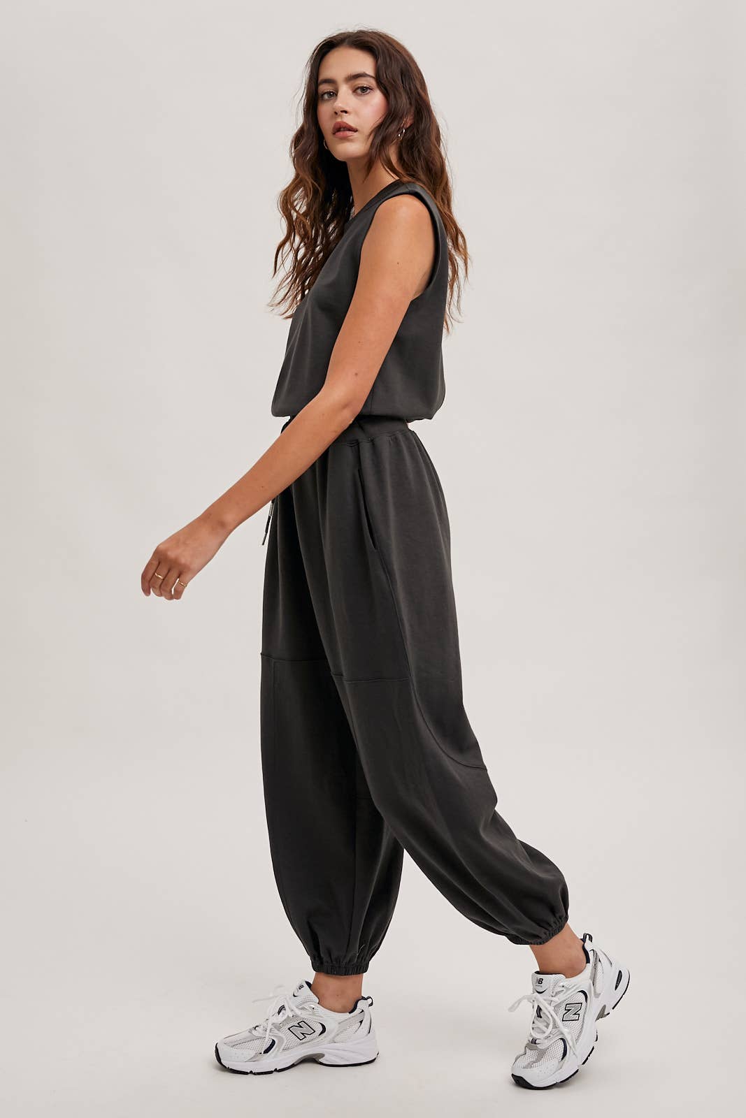 Drawstring Waist Sleeveless Knit Active Jumpsuit