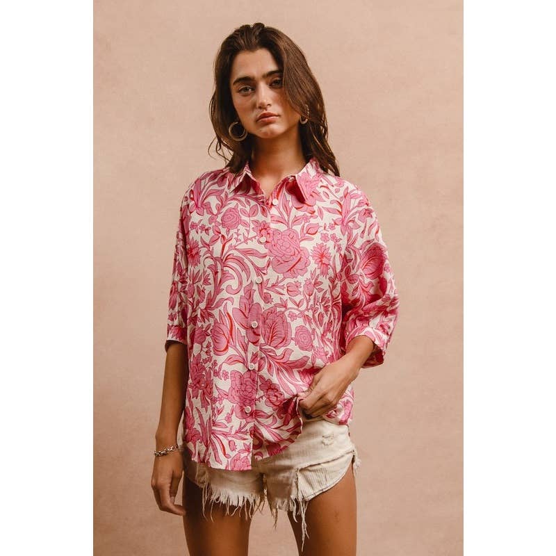 Floral Print Short Dolman Sleeve Blouse
