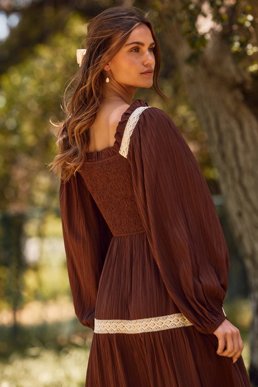 Plus Long-Sleeve Smocked Dress