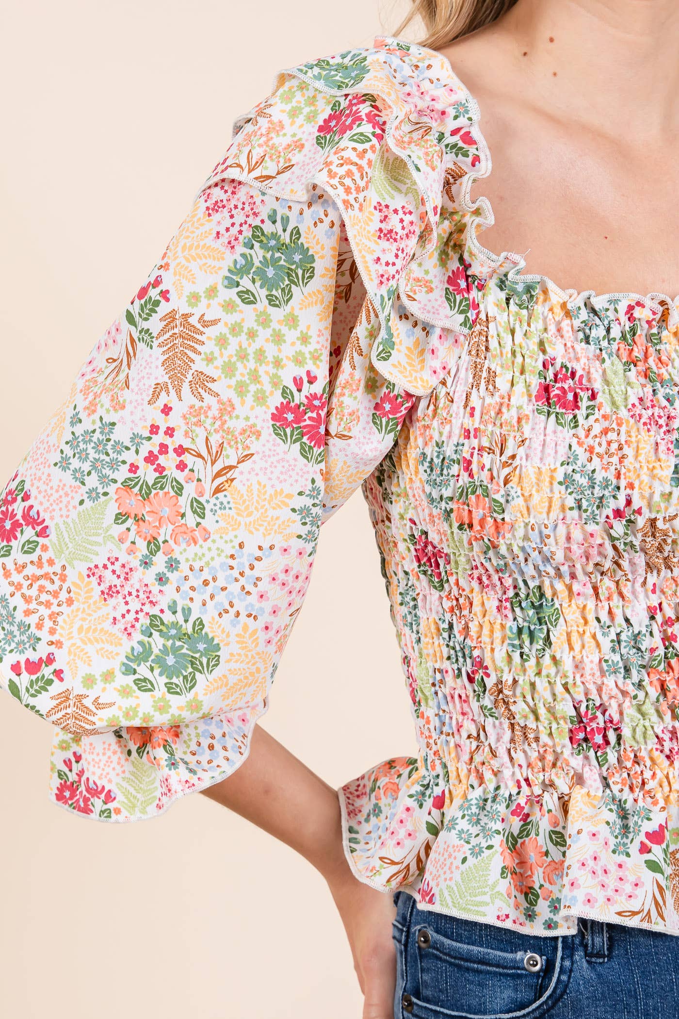Floral Print Smocked Top