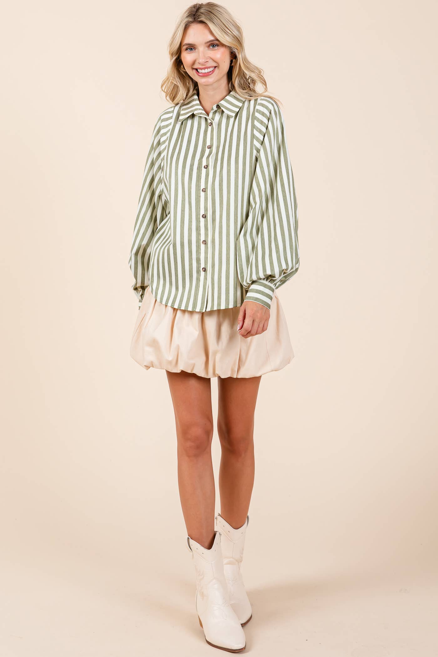 Plus Stripe Pattern Button-Up Shirt
