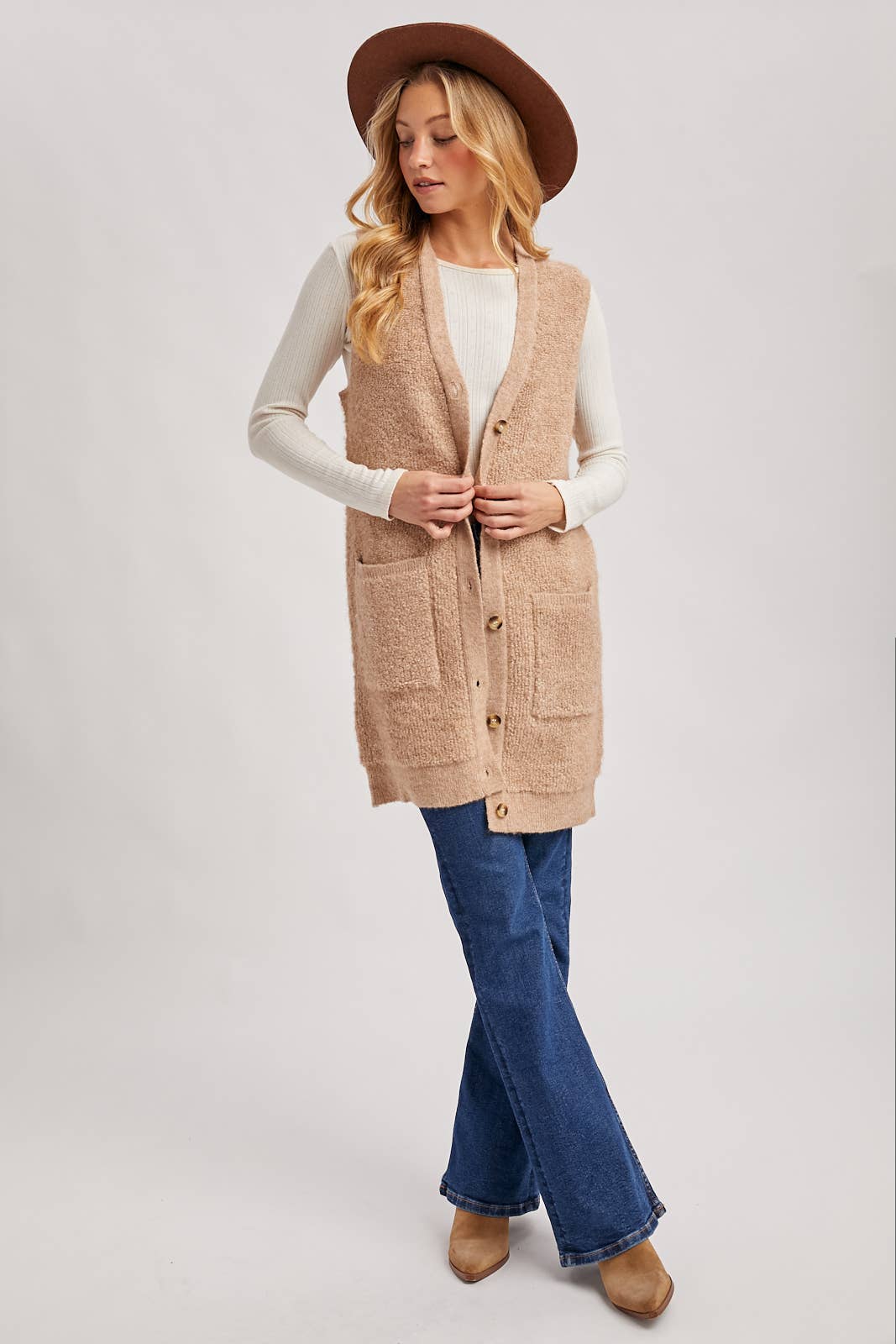 Button Down V-Neck Teddy Knit Vest