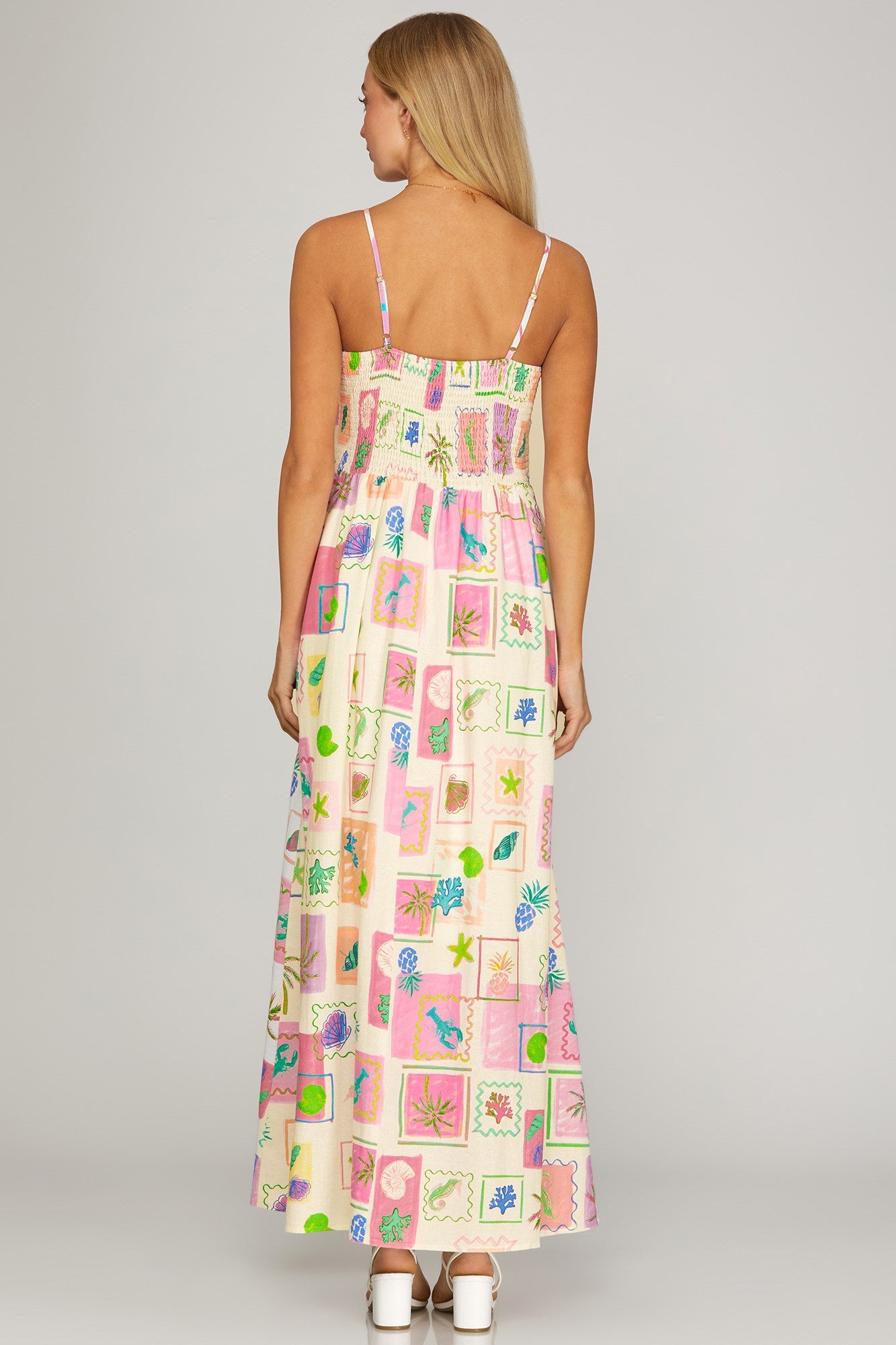 Cami Seashell Printed Maxi Dress with Pockets