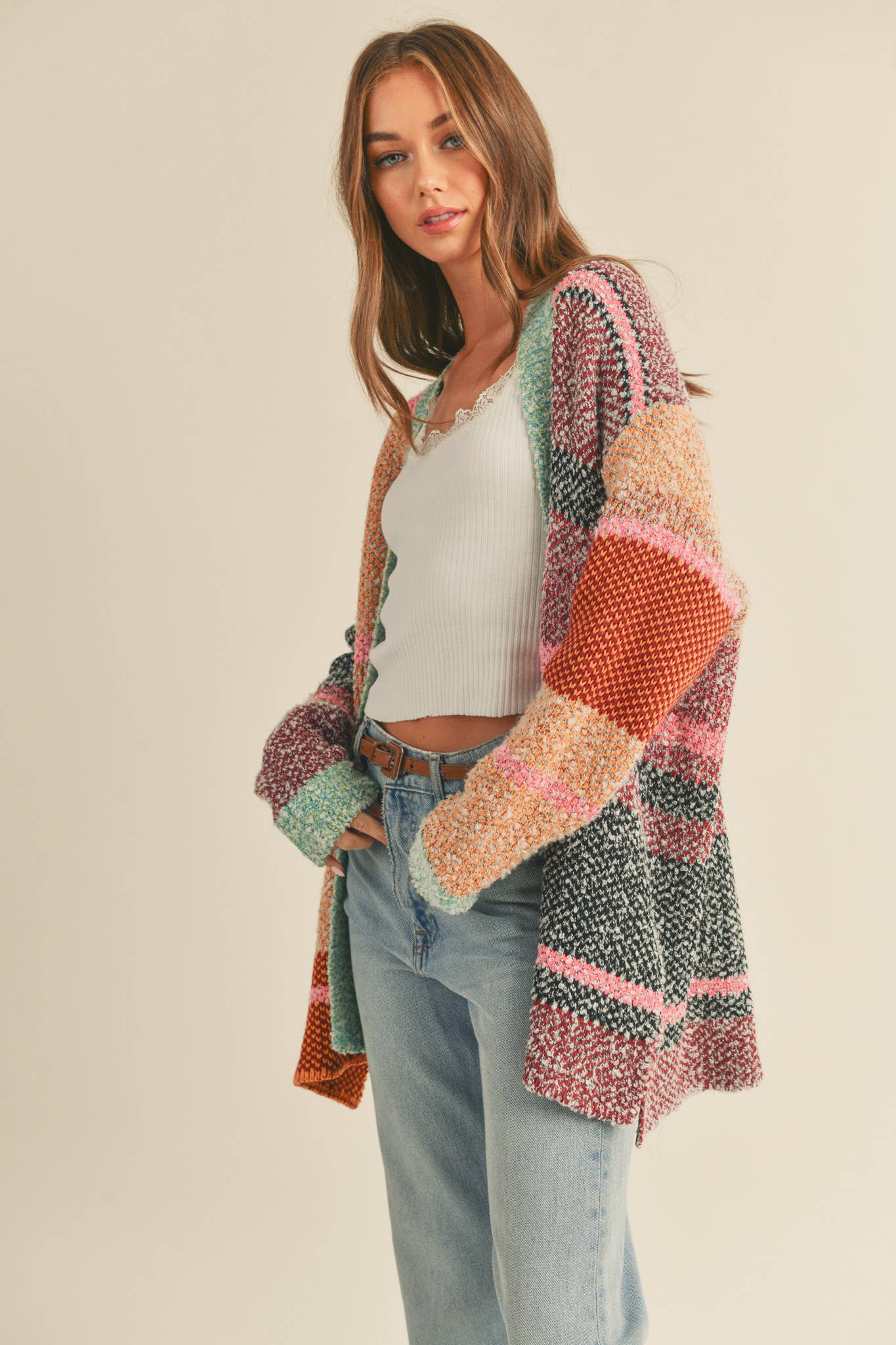 Oversized Color Block Cardigan
