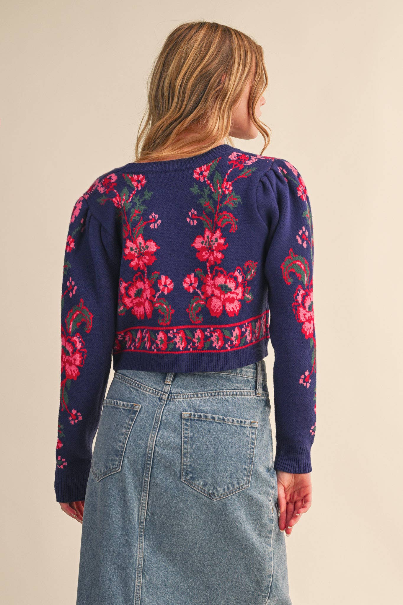 Floral Knit Tie-Front Cardigan