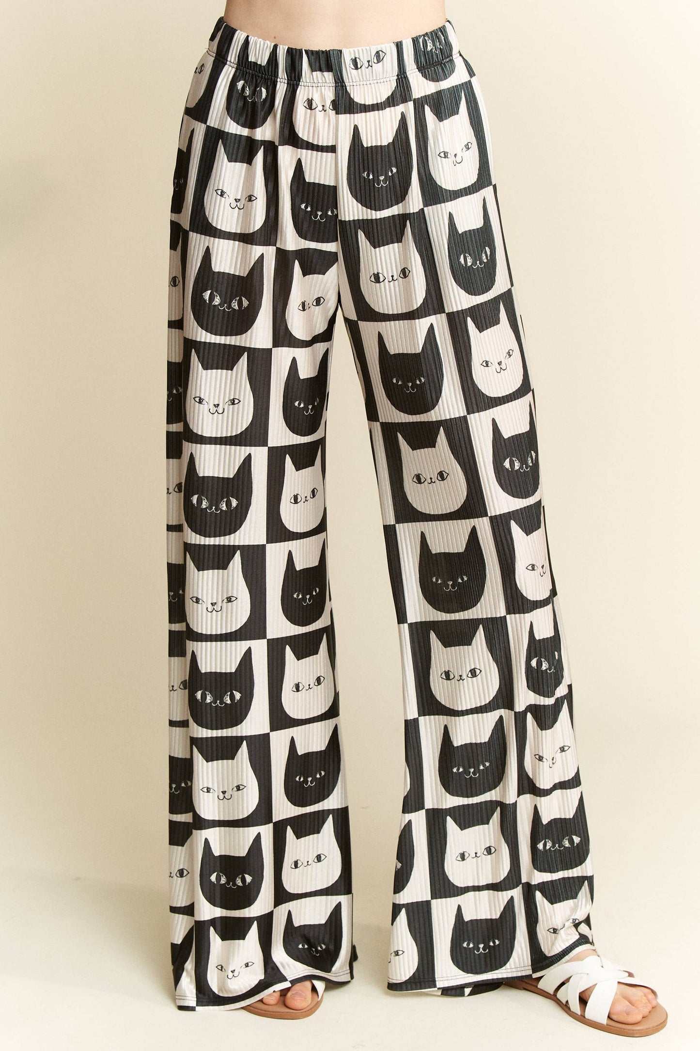Mid-Rise Cat Face Satin Pants